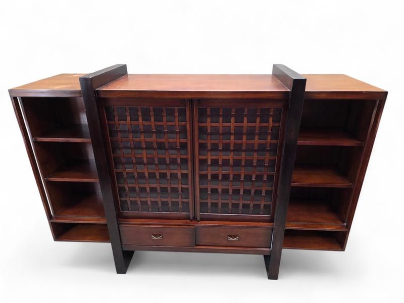 Vintage Modern Mahogany Media Console with Sliding Woven Doors by South Cone - 4
