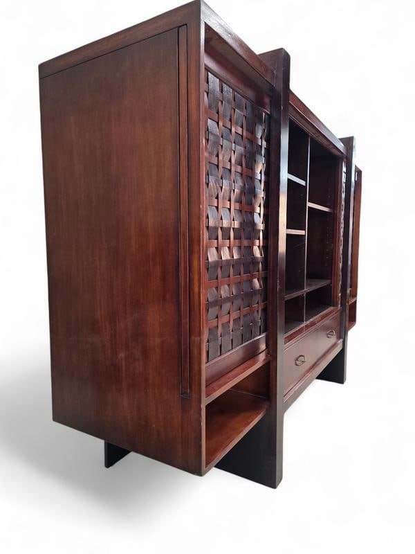 Vintage Modern Mahogany Media Console with Sliding Woven Doors by South Cone - 5
