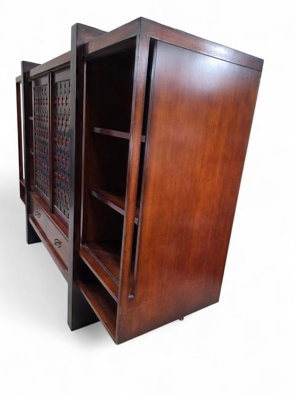 Vintage Modern Mahogany Media Console with Sliding Woven Doors by South Cone - 8