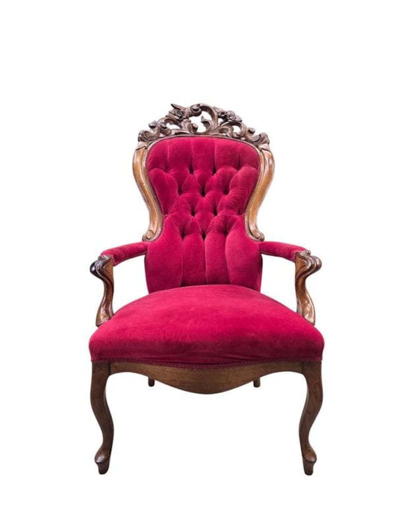 Vintage Victorian Style Tufted Red Velvet Armchair (1 of 8)