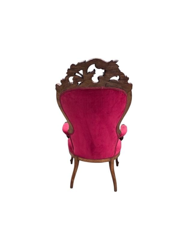 Vintage Victorian Style Tufted Red Velvet Armchair - 3