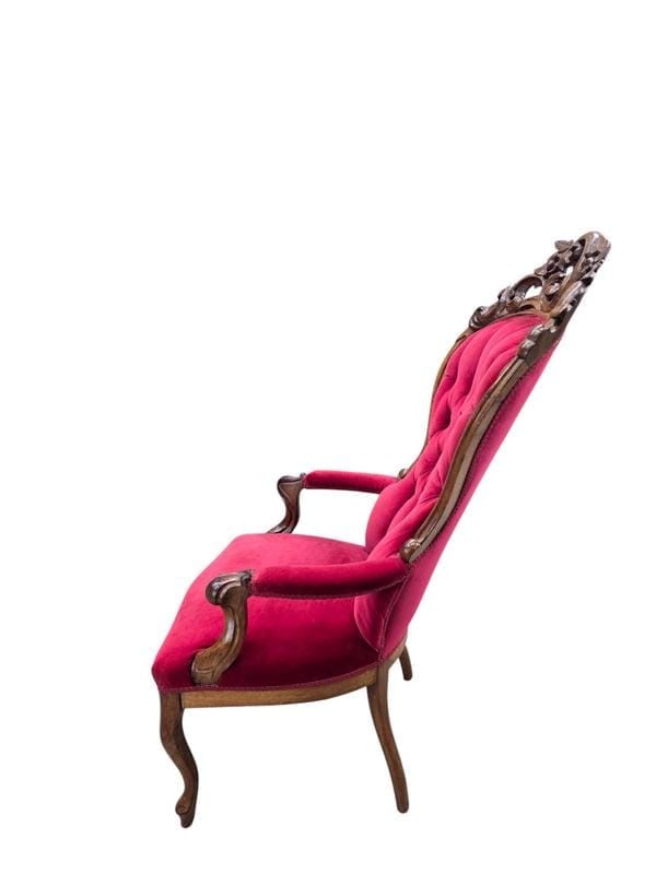 Vintage Victorian Style Tufted Red Velvet Armchair - 6