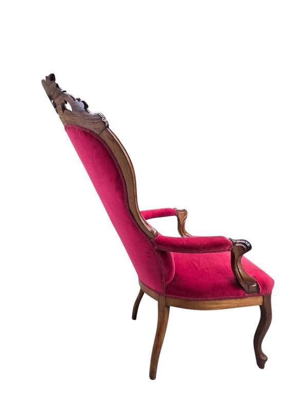 Vintage Victorian Style Tufted Red Velvet Armchair - 7