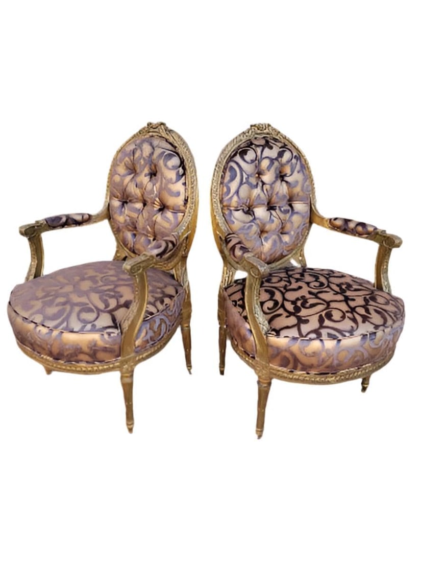 Antique French Louis XV Style Fauteuil Chairs Newly Reupholstered - Pair - 8