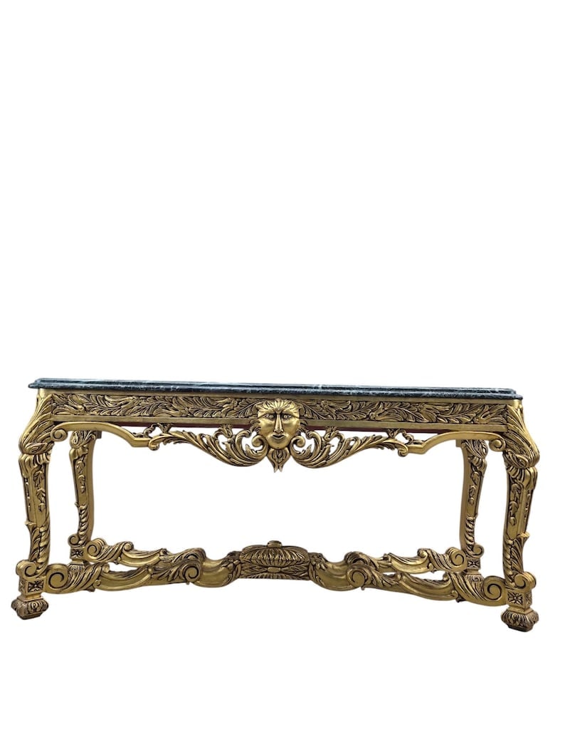 Antique French Louis XV Style Carved Giltwood Console Table with Marble Top (1 of 8)