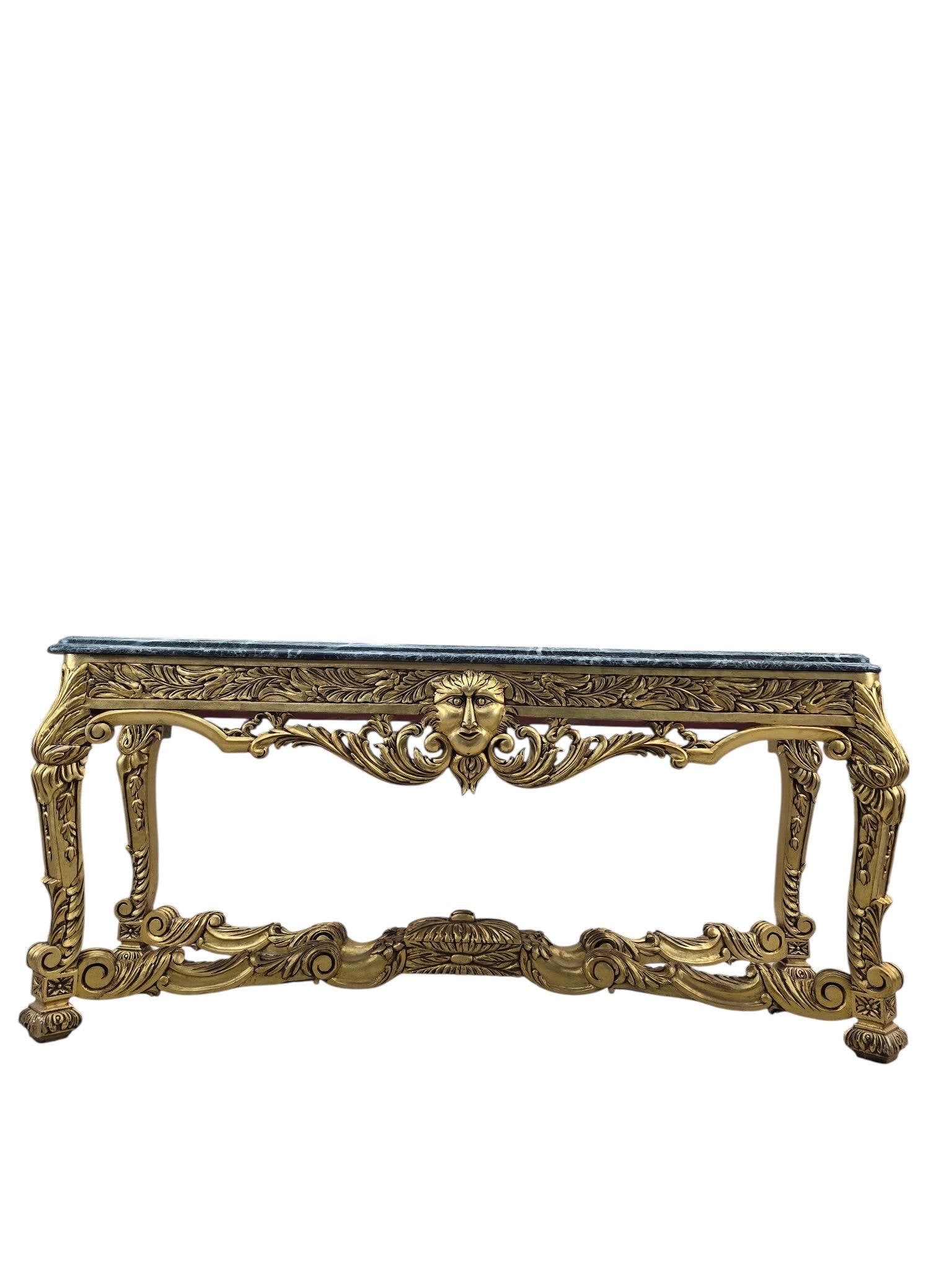 Antique French Louis XV Style Carved Giltwood Console Table with Marble Top - 2