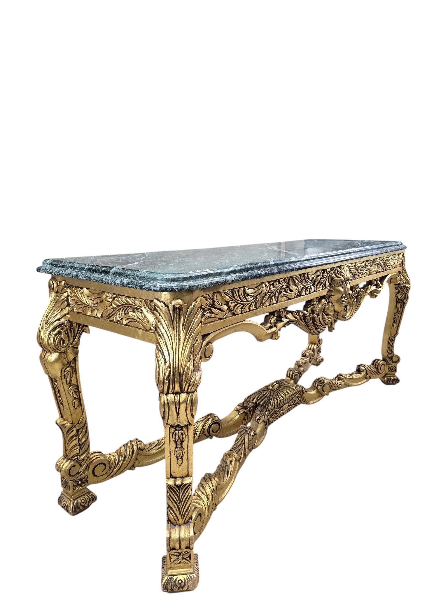Antique French Louis XV Style Carved Giltwood Console Table with Marble Top - 3