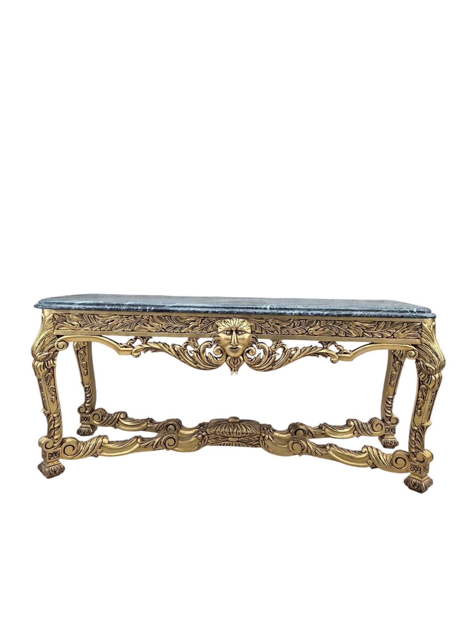 Antique French Louis XV Style Carved Giltwood Console Table with Marble Top - 4