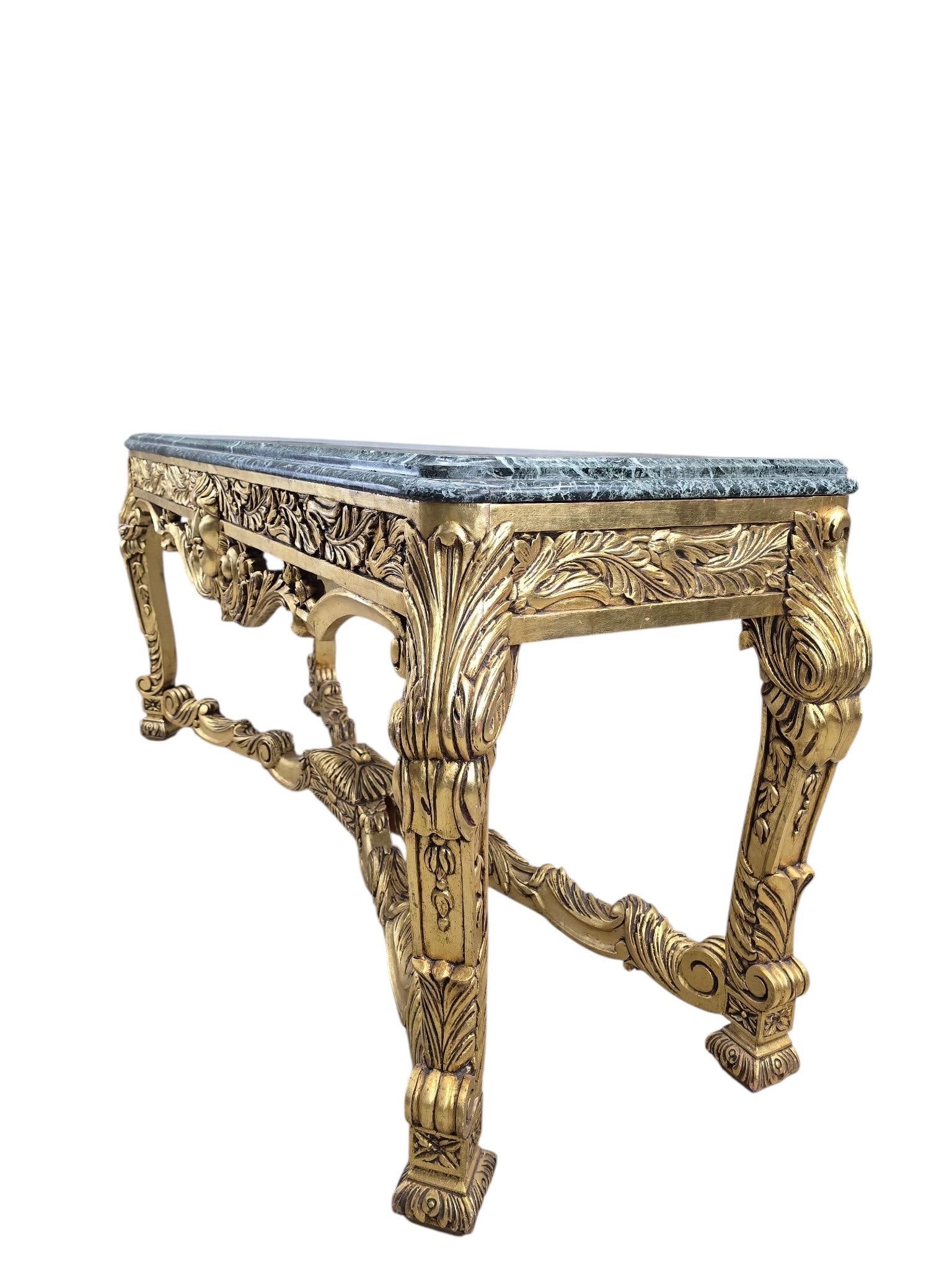 Antique French Louis XV Style Carved Giltwood Console Table with Marble Top - 5