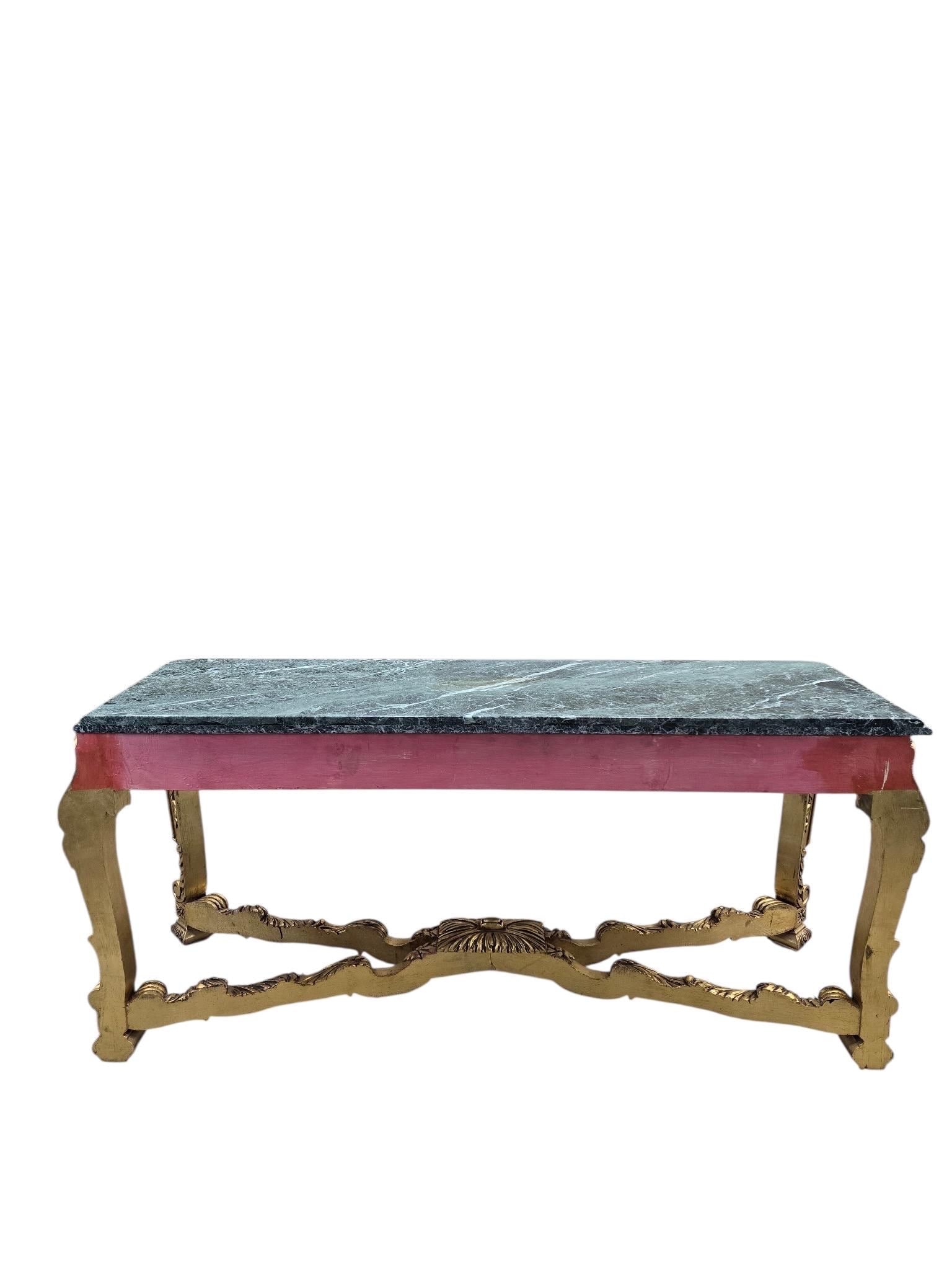 Antique French Louis XV Style Carved Giltwood Console Table with Marble Top - 6