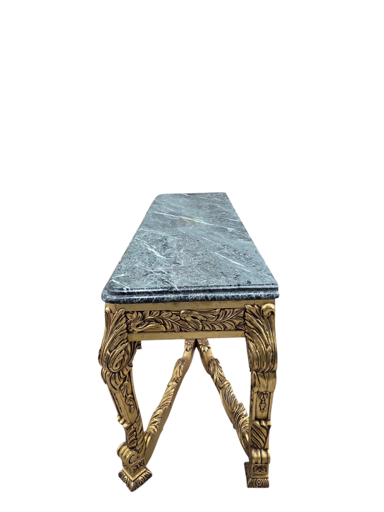 Antique French Louis XV Style Carved Giltwood Console Table with Marble Top - 7