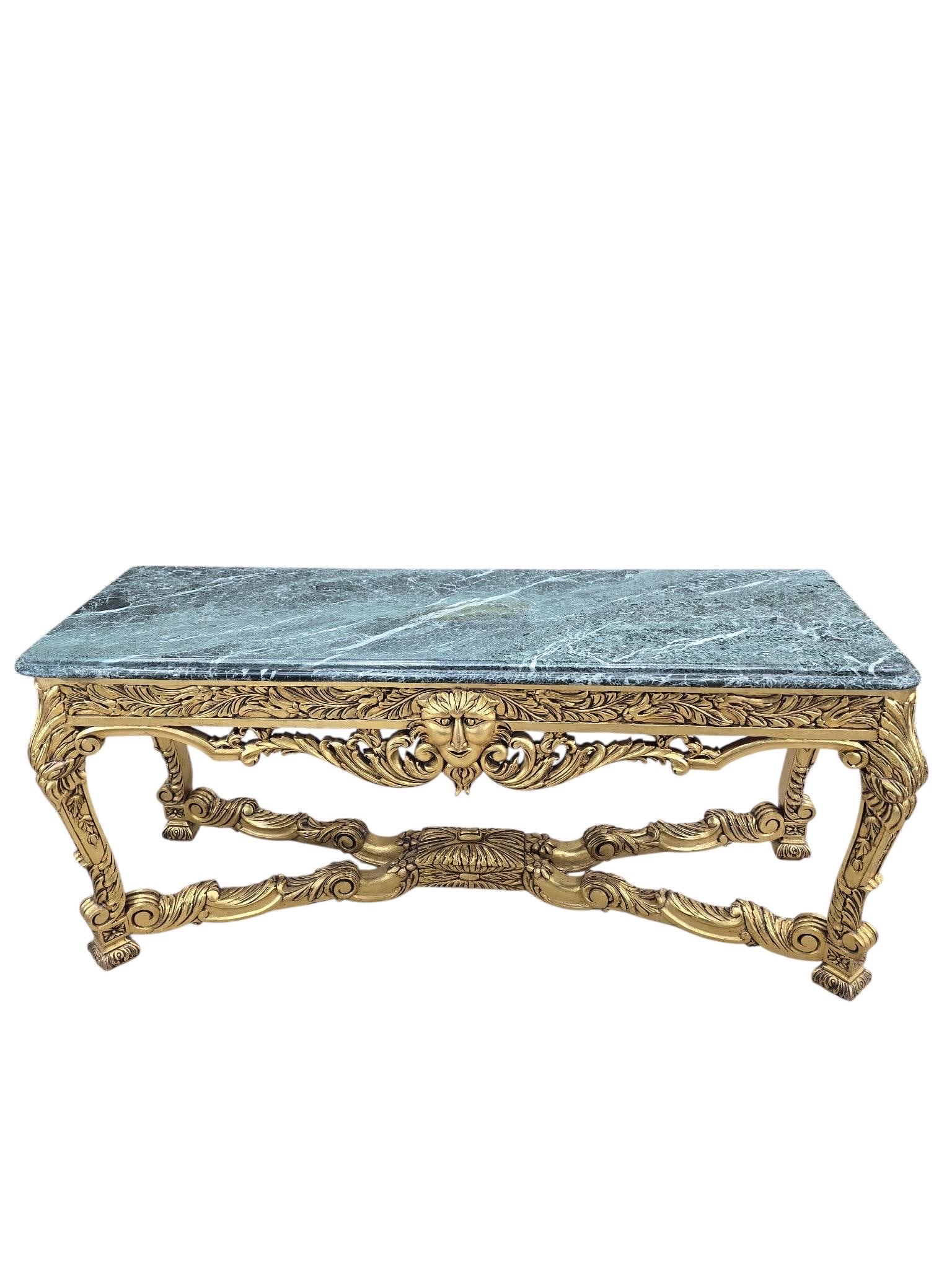 Antique French Louis XV Style Carved Giltwood Console Table with Marble Top - 8