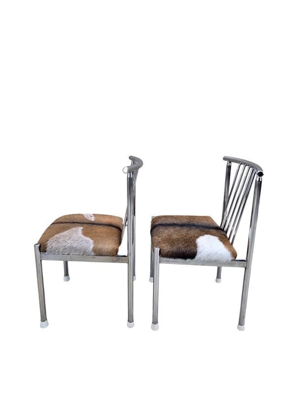 MCM B. Brody Chrome Spindle Back Side Chairs Newly Reupholstered in Cowhide – Pair - 5