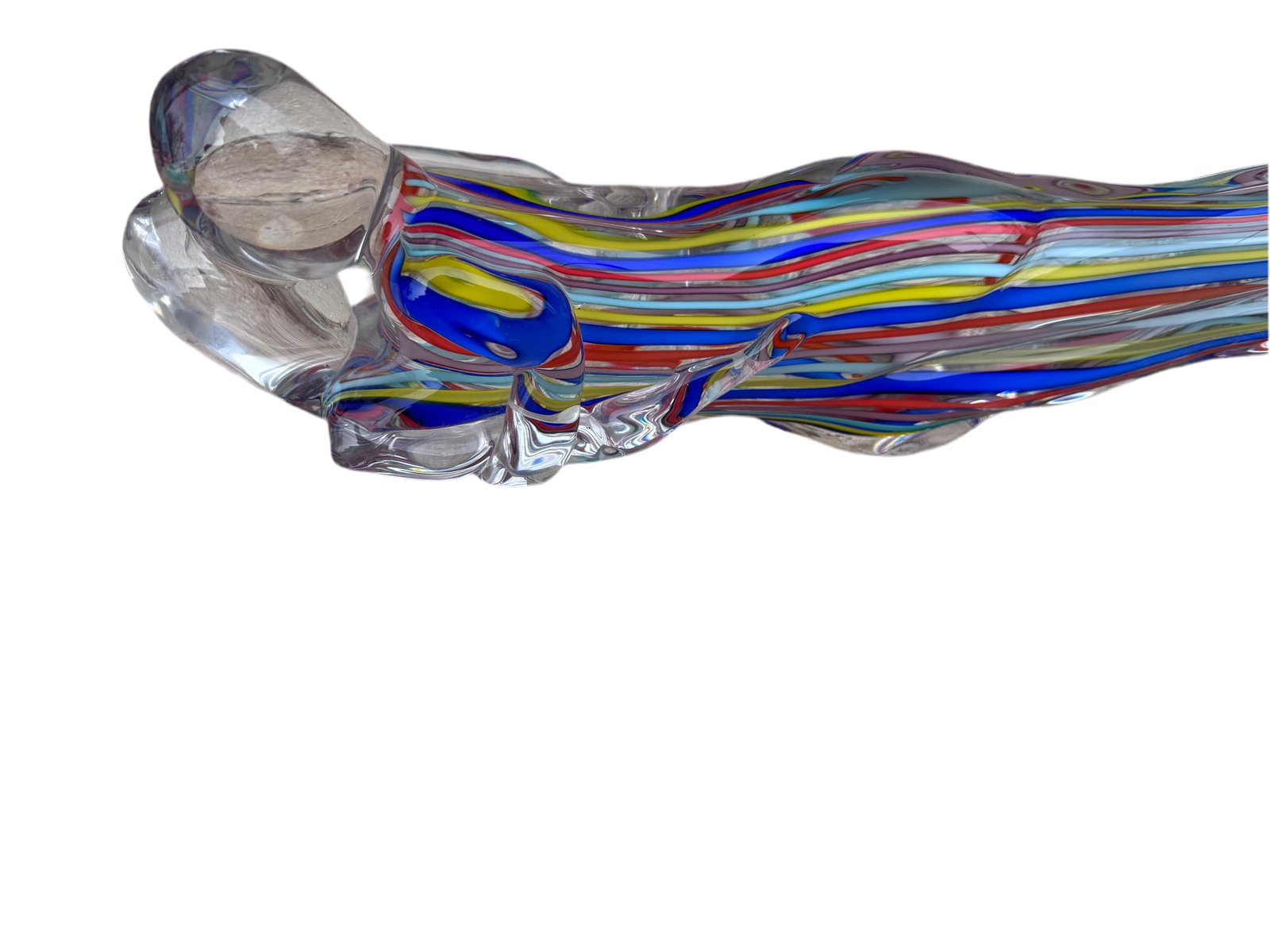 Vintage Signed Italian Murano Glass Rainbow Ribbons Lovers Laying Down Sculpture - 5