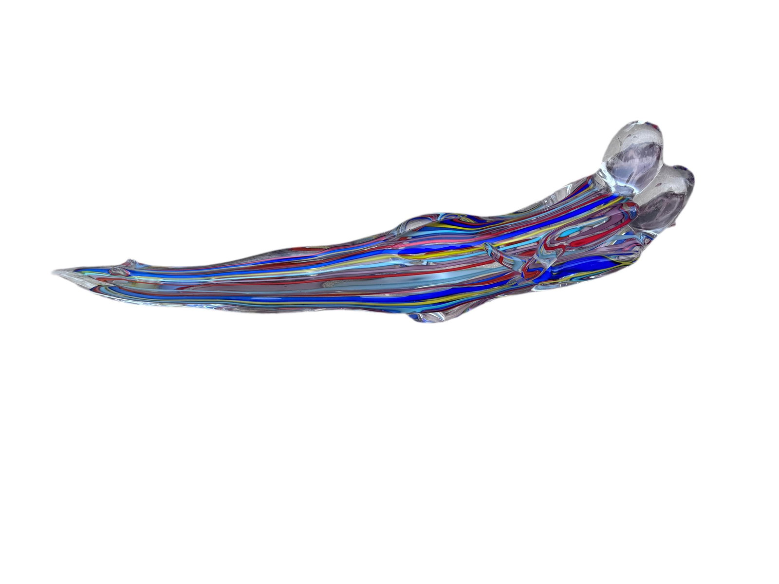 Vintage Signed Italian Murano Glass Rainbow Ribbons Lovers Laying Down Sculpture - 6