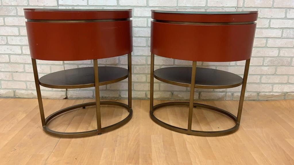 Vintage Contemporary Custom Designed Oval Side Table/Nightstand - Pair - 6