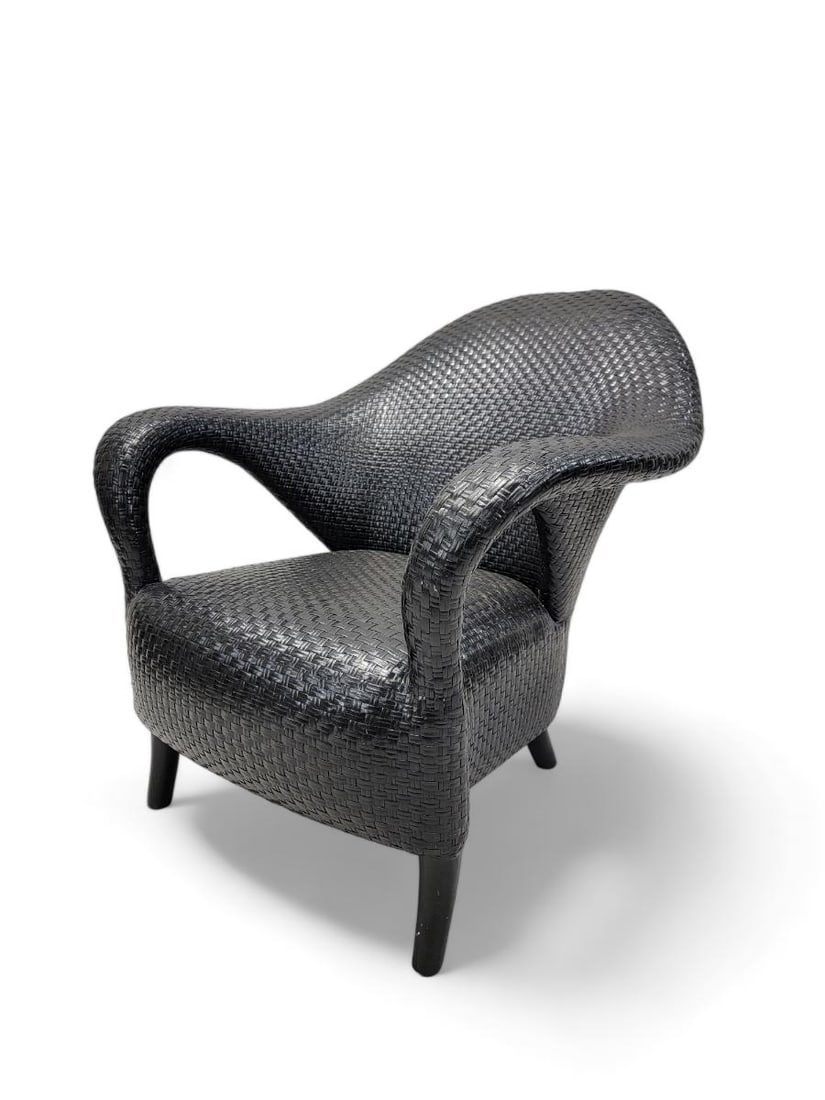 Vintage Italian Sculptural Woven Leather Rattan Style Lounge Chair - 5