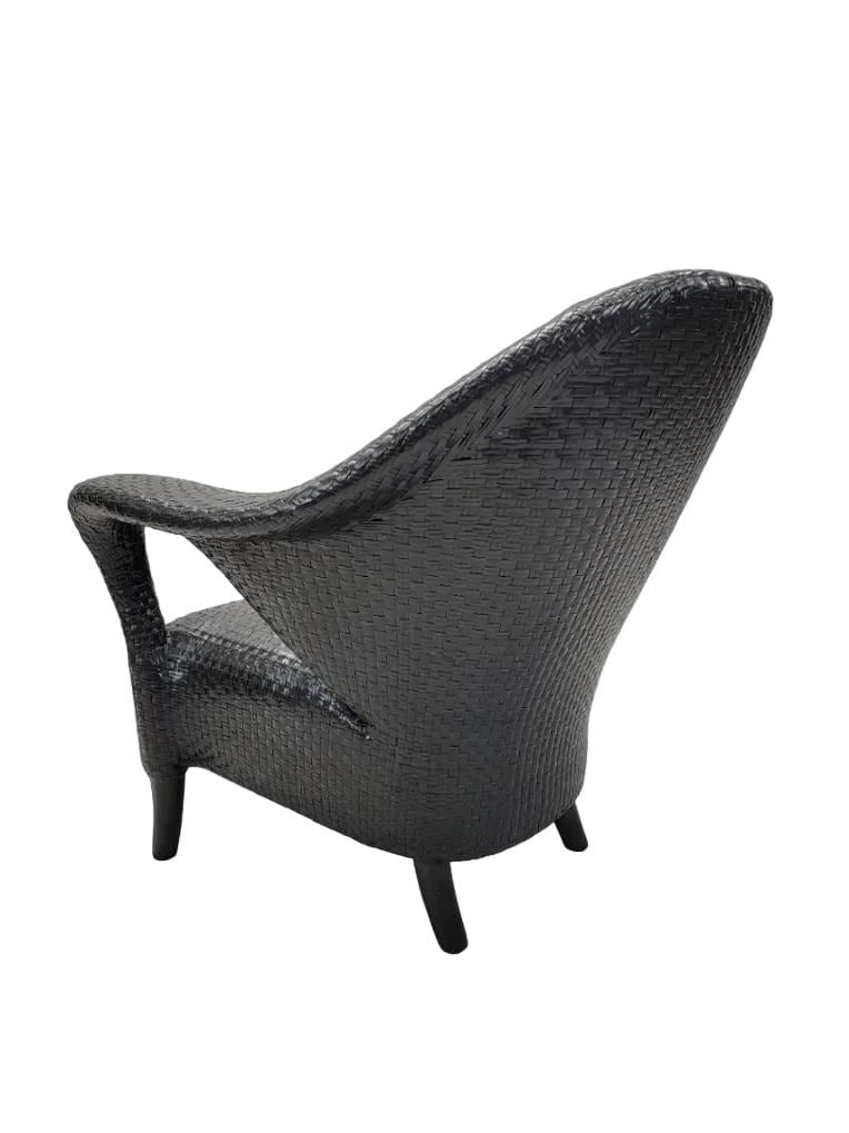 Vintage Italian Sculptural Woven Leather Rattan Style Lounge Chair - 6