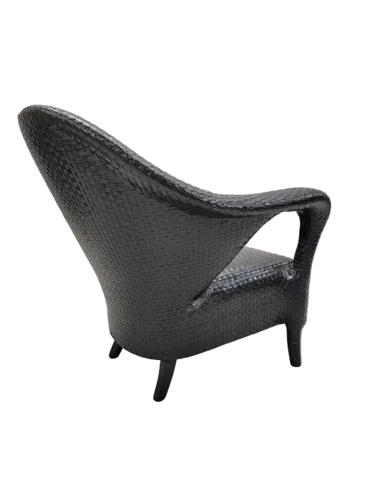 Vintage Italian Sculptural Woven Leather Rattan Style Lounge Chair - 8
