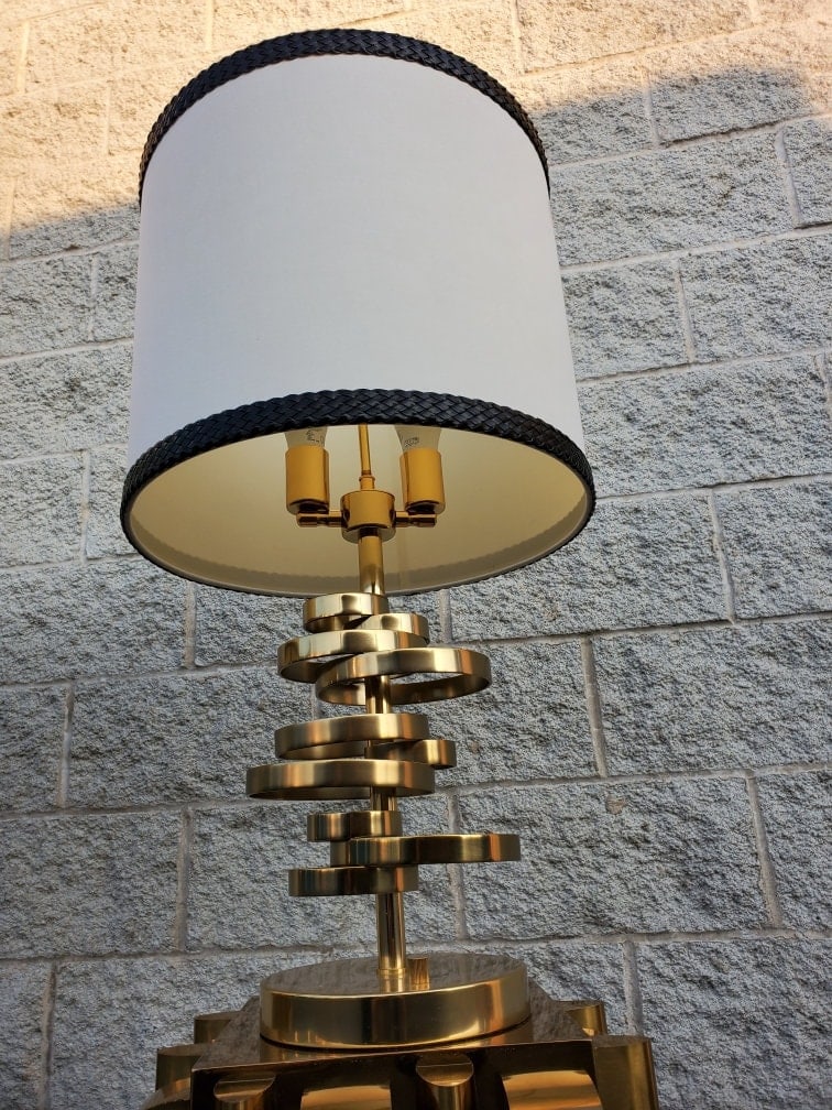 Designer Luciano Frigerio Style Brass Spiral Table Lamps with Custom Shades - Set of 2 - 4