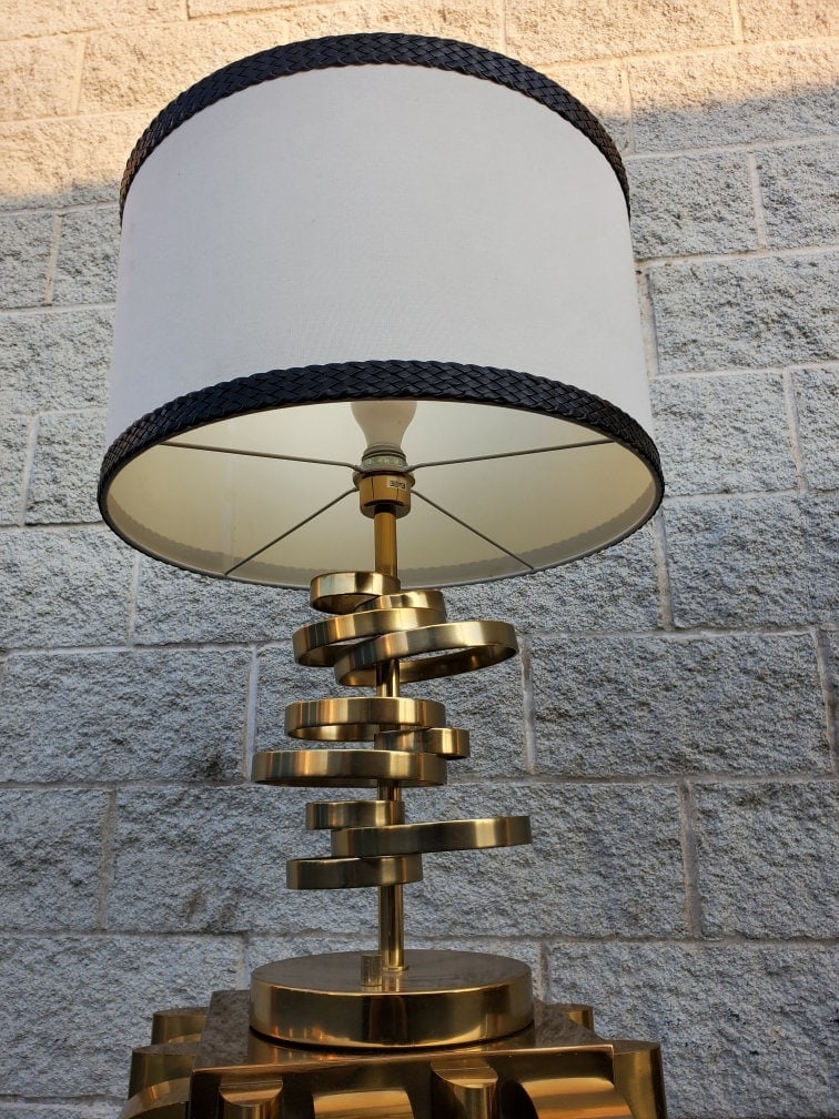 Designer Luciano Frigerio Style Brass Spiral Table Lamps with Custom Shades - Set of 2 - 5