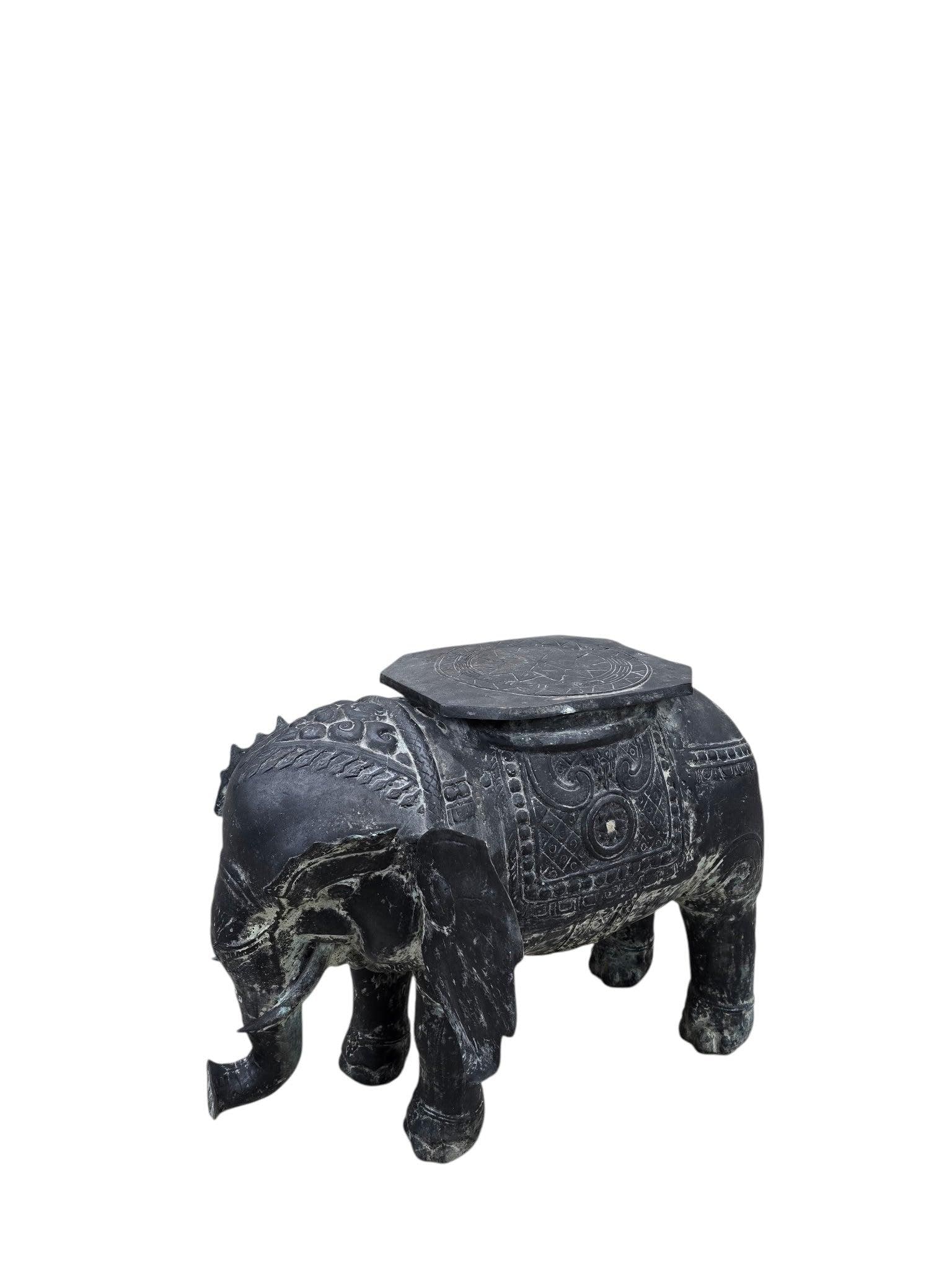 Antique Balinese Hammered Bronze Saddled Elephant Side Table - 3