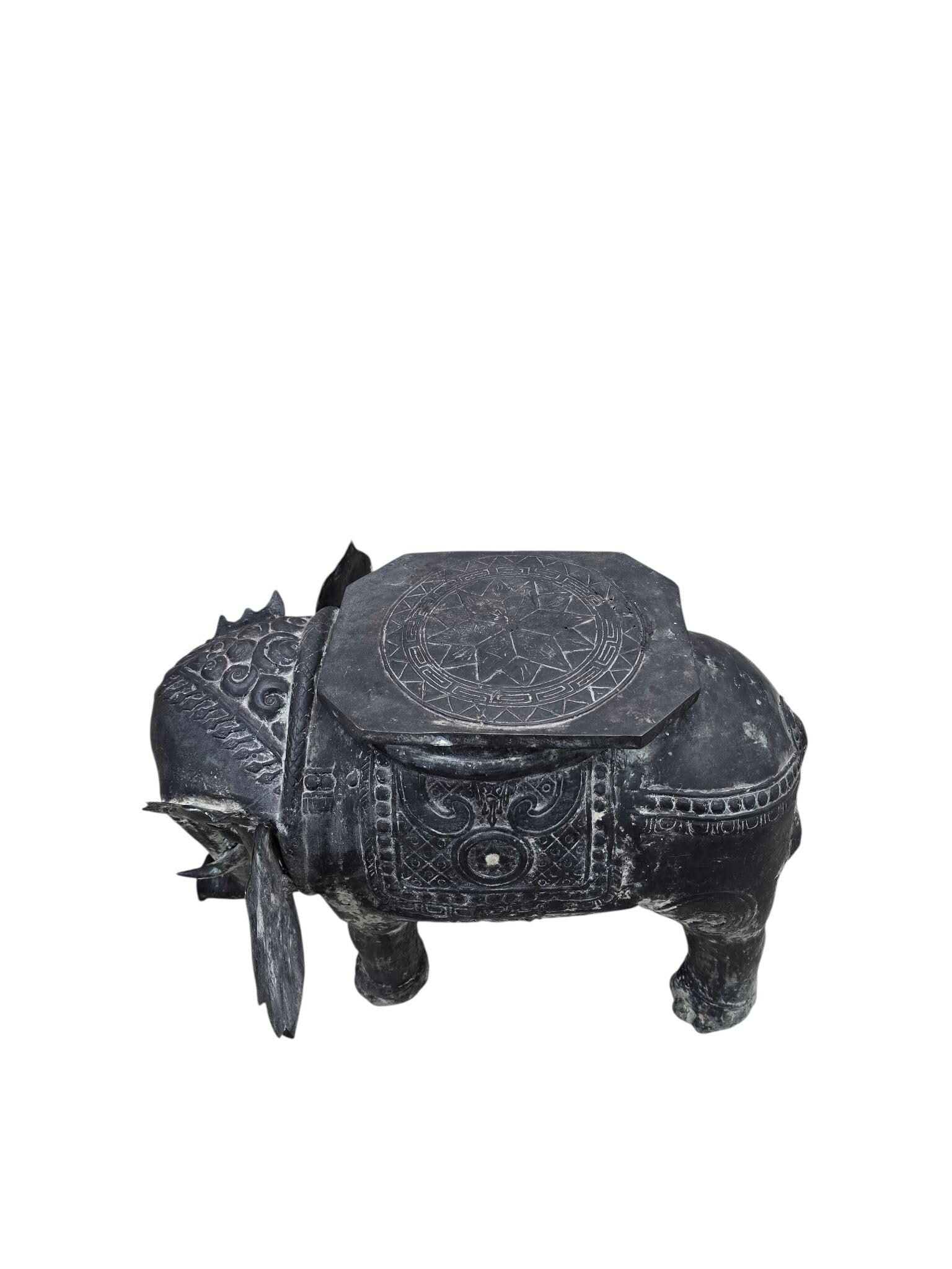 Antique Balinese Hammered Bronze Saddled Elephant Side Table - 4