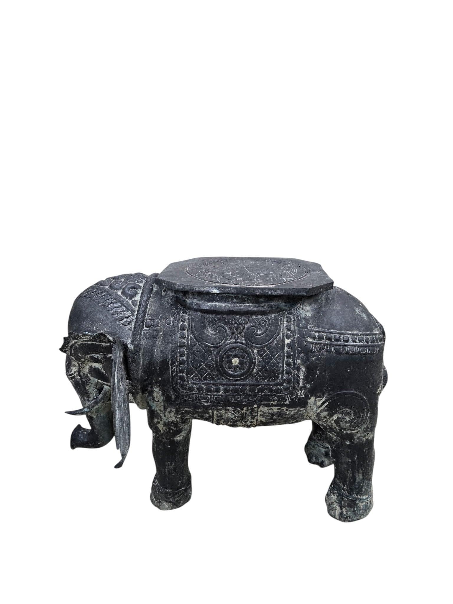 Antique Balinese Hammered Bronze Saddled Elephant Side Table - 5