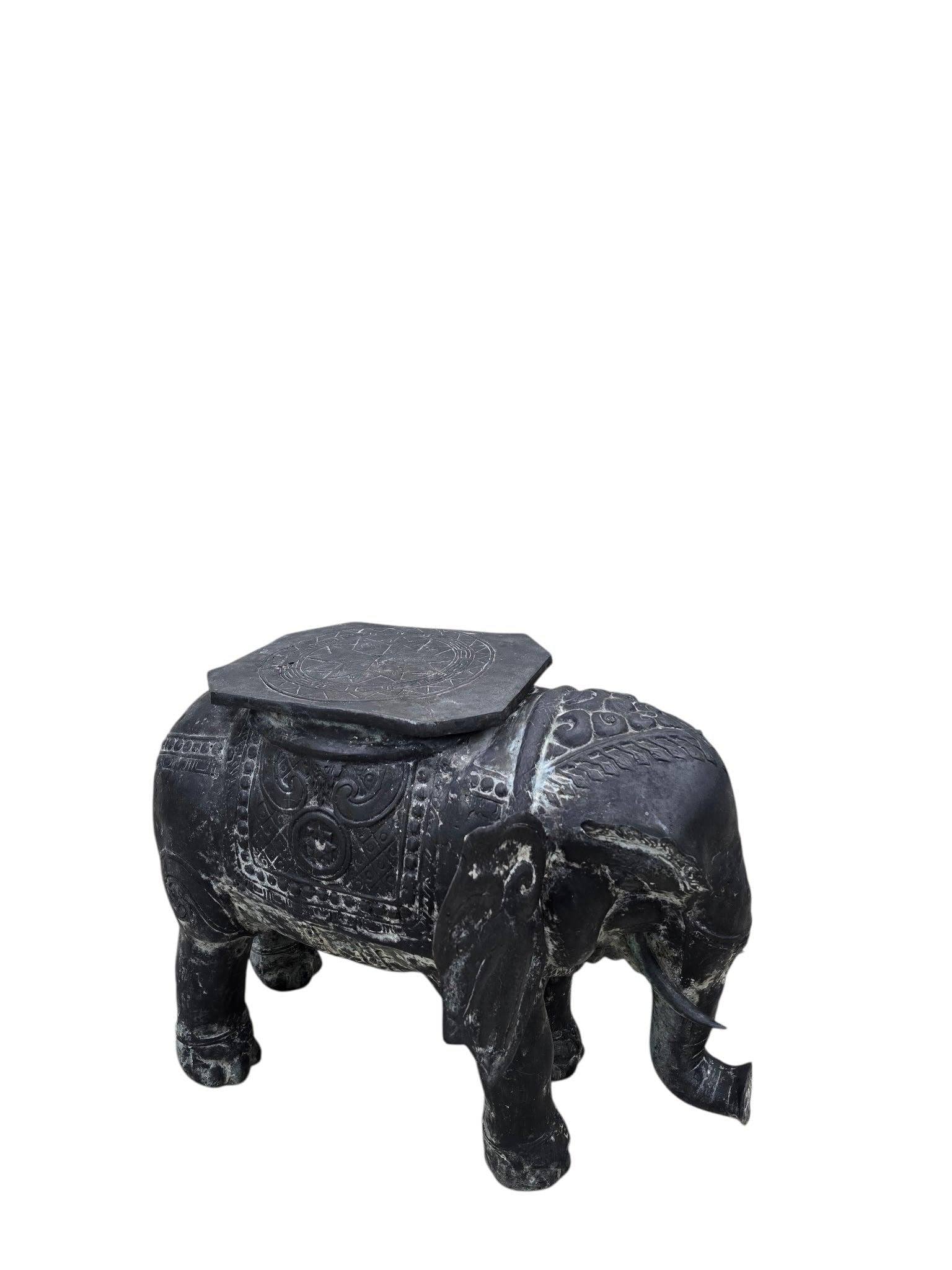 Antique Balinese Hammered Bronze Saddled Elephant Side Table - 7