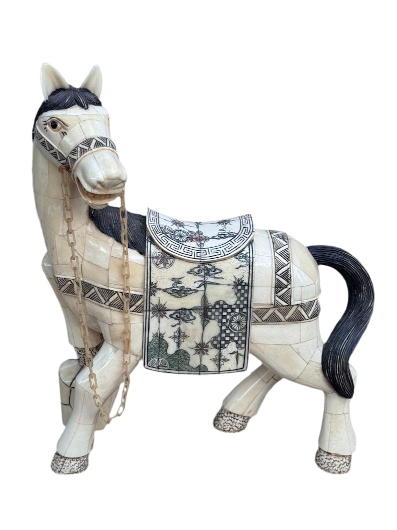 Vintage Tessellated Bone Tile Horse Statue (1 of 8)