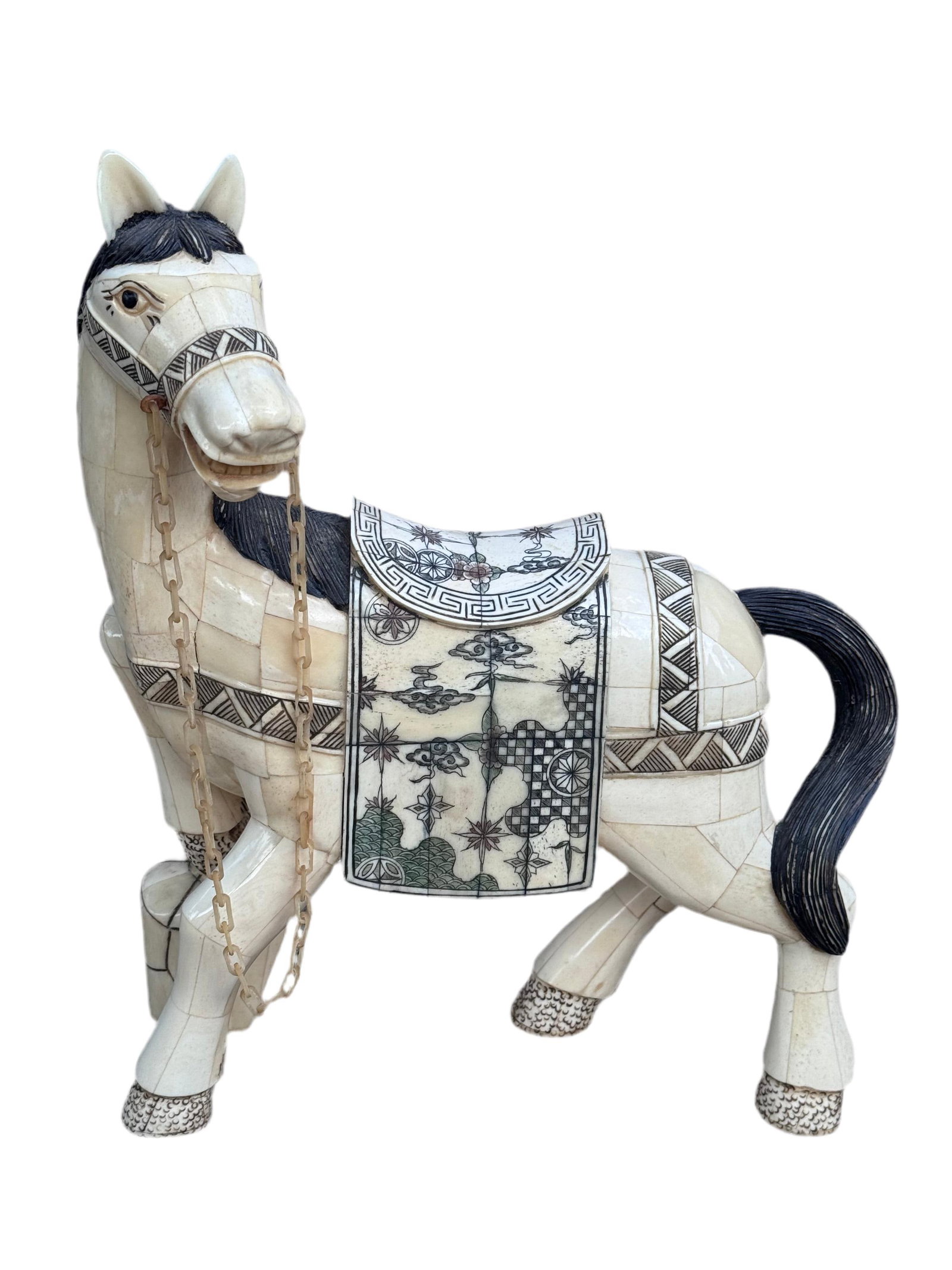 Vintage Tessellated Bone Tile Horse Statue - 2