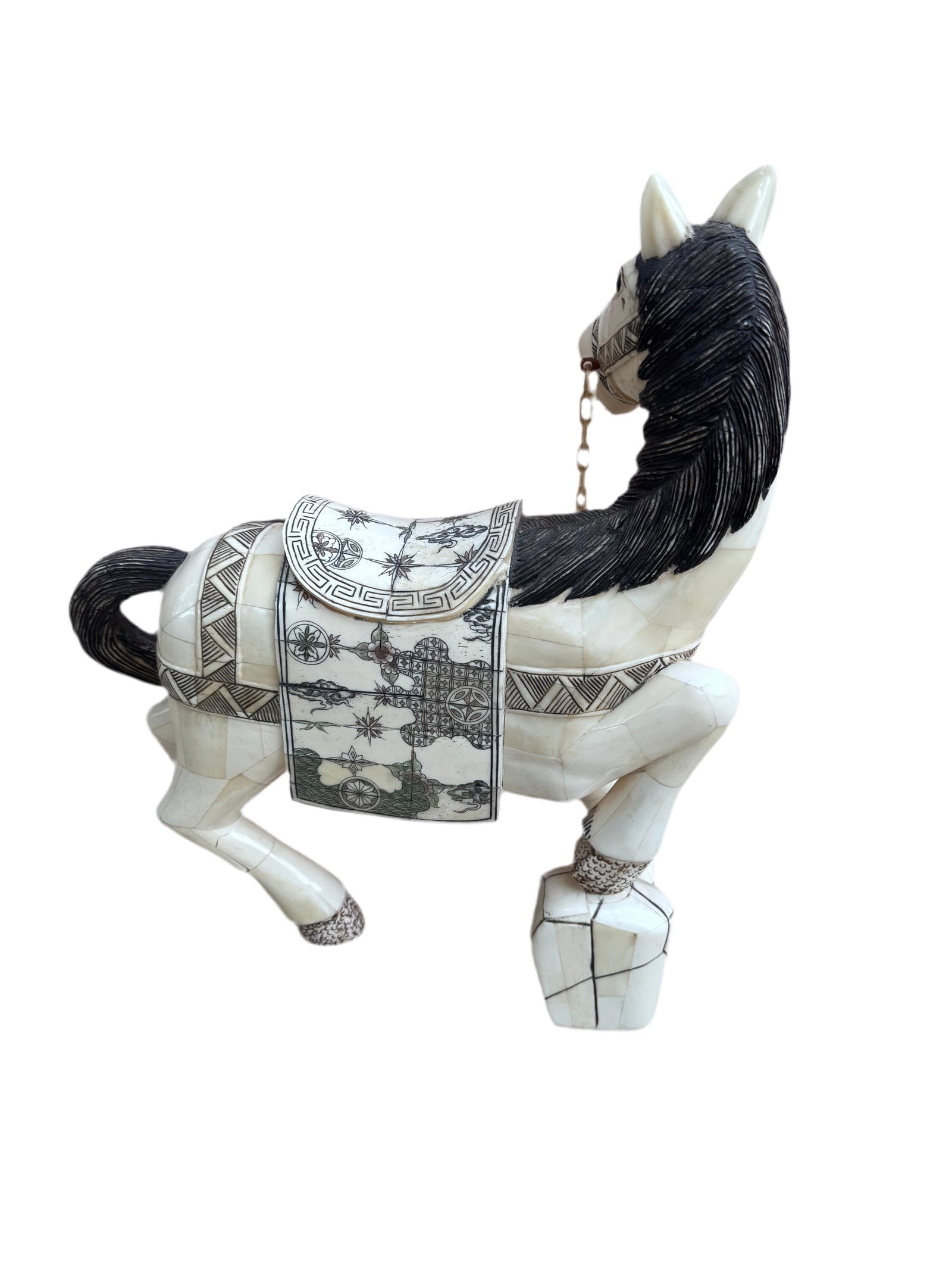 Vintage Tessellated Bone Tile Horse Statue - 3