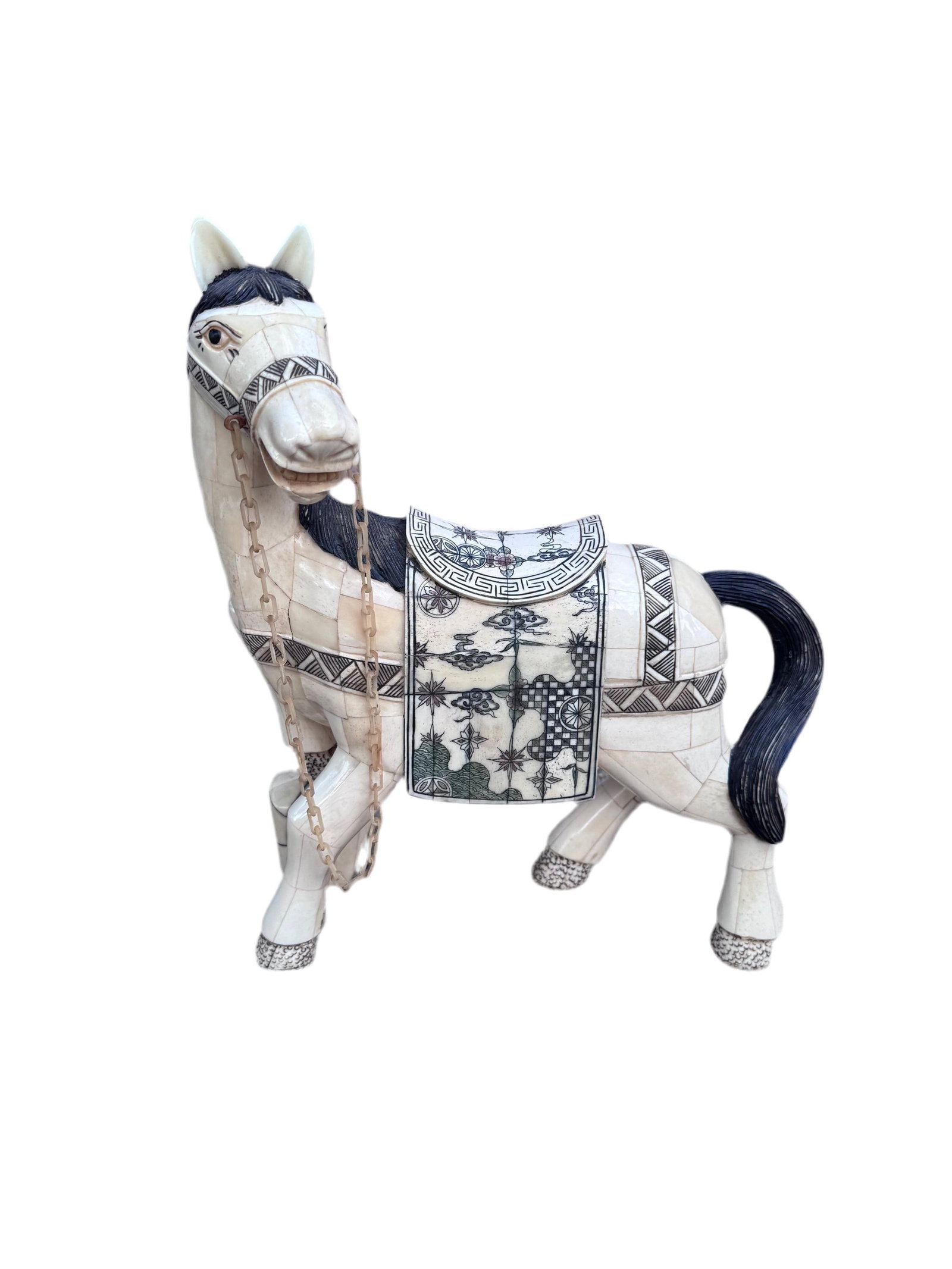 Vintage Tessellated Bone Tile Horse Statue - 7
