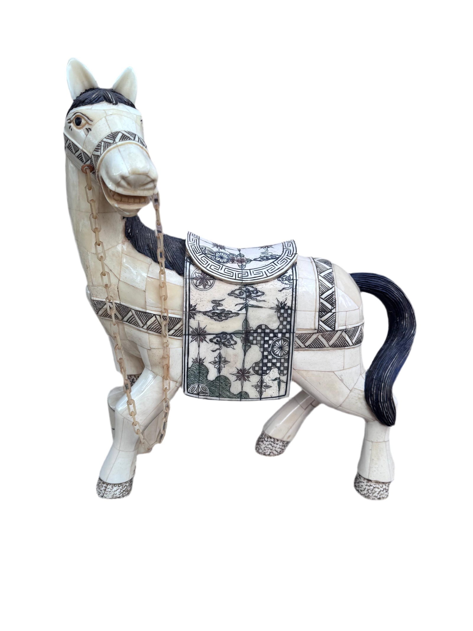 Vintage Tessellated Bone Tile Horse Statue - 8