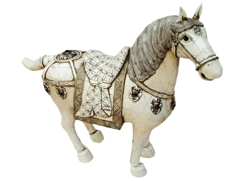 Vintage Tessellated Bone Tile Horse Statue (1 of 8)