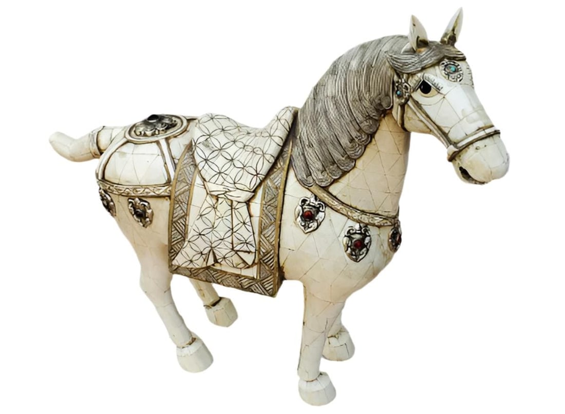 Vintage Tessellated Bone Tile Horse Statue - 2
