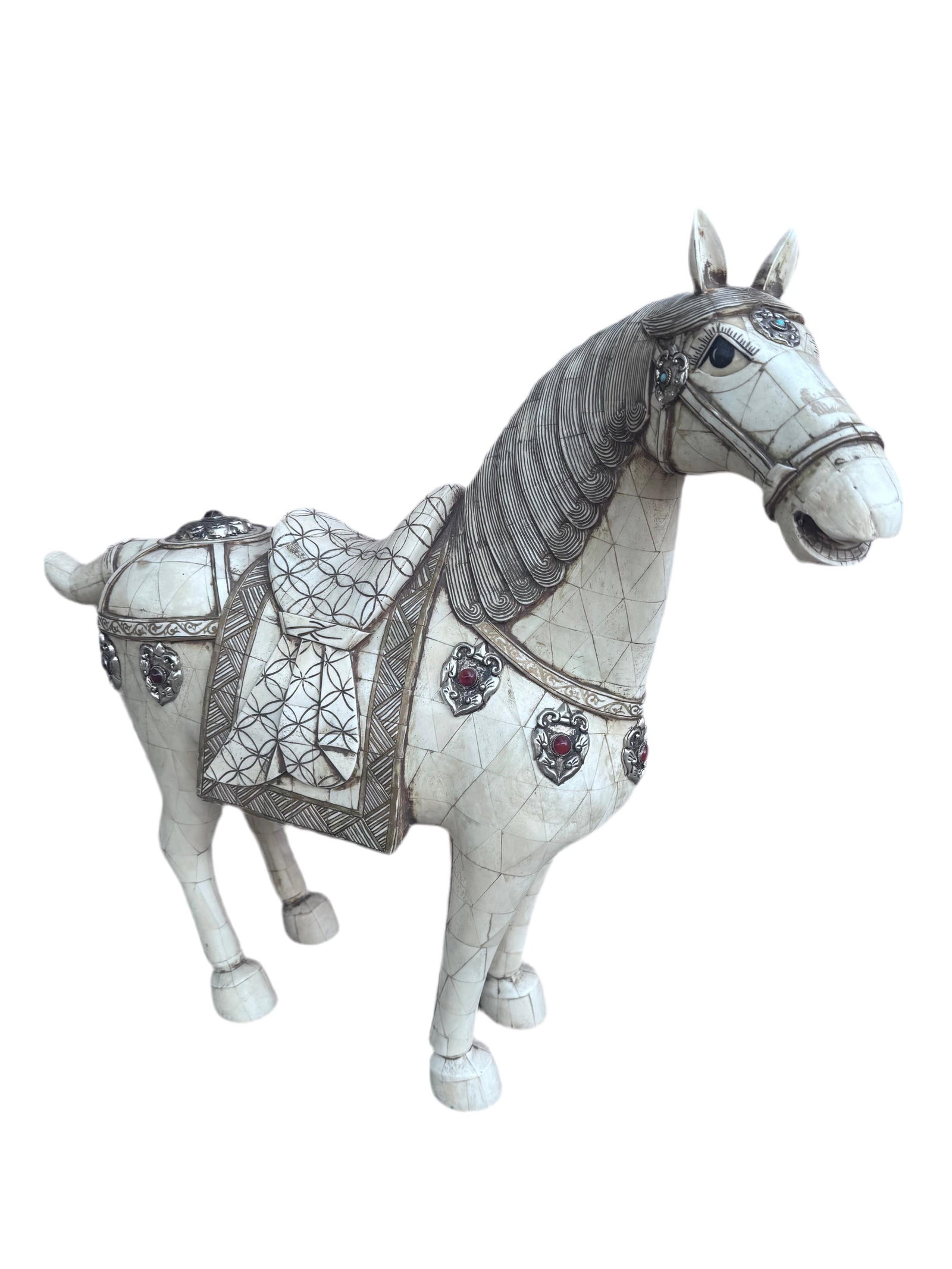 Vintage Tessellated Bone Tile Horse Statue - 3