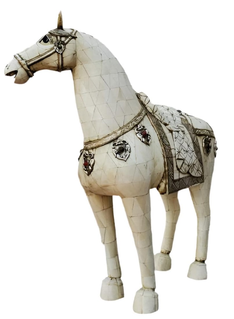 Vintage Tessellated Bone Tile Horse Statue - 6