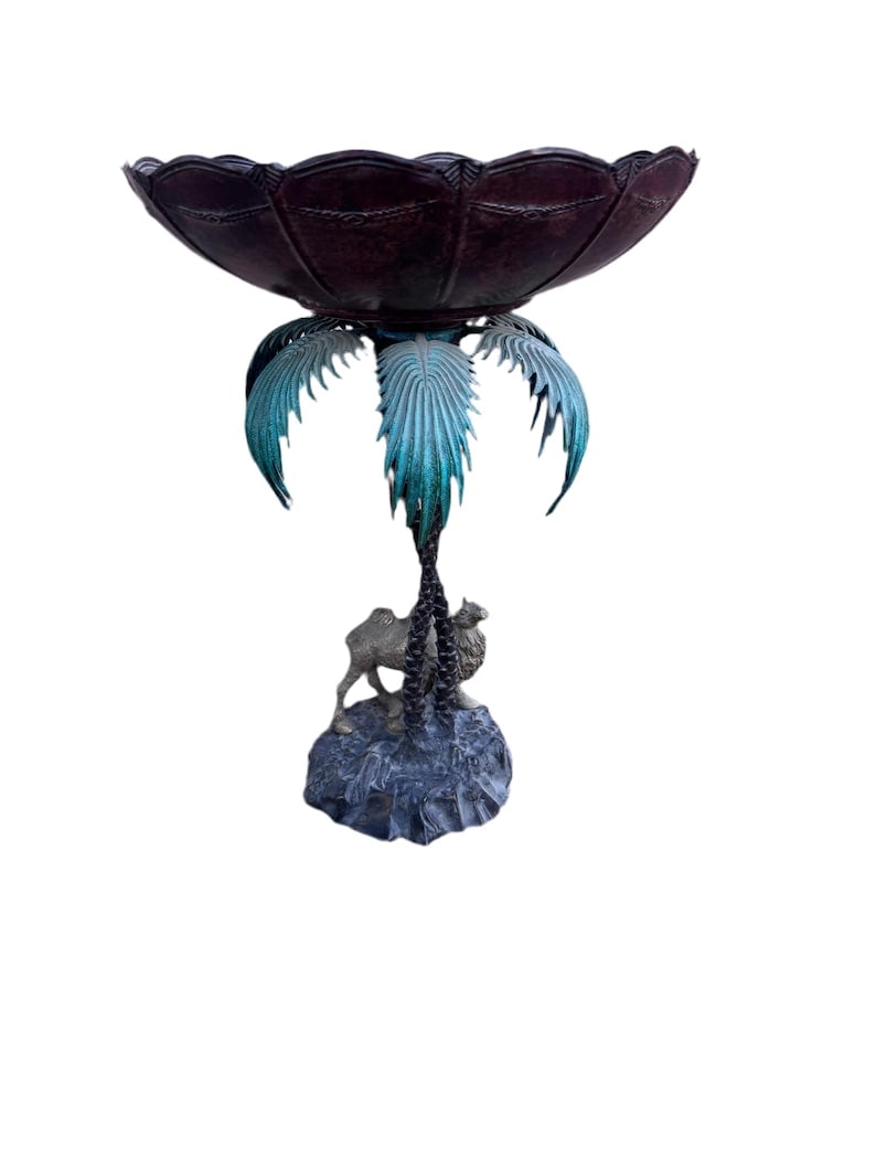 Anglo Indian Bronze Serving Bowl on a Palm Tree Stand with Camel (1 of 8)