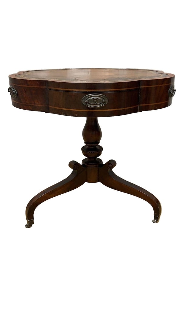 Vintage Clover Banded Flame Mahogany Drum Side Table (1 of 8)