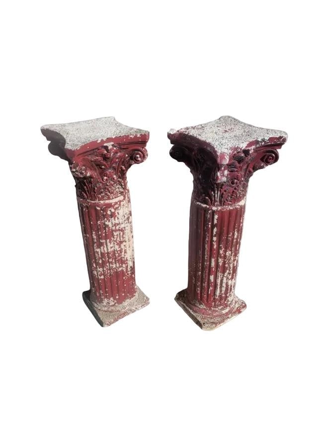 Vintage Red Corinthian Column Pedestals Stand - Pair - 2
