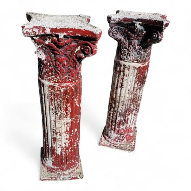 Vintage Red Corinthian Column Pedestals Stand - Pair - 5