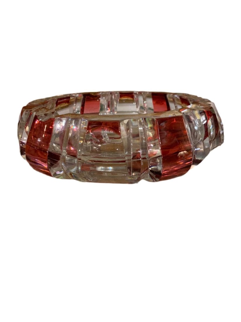 Vintage Cut Crystal Cranberry Red Ashtray - 2