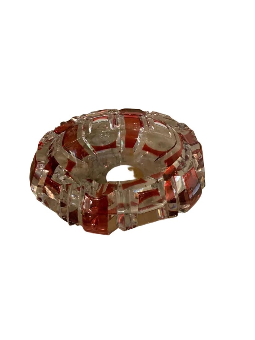 Vintage Cut Crystal Cranberry Red Ashtray - 4