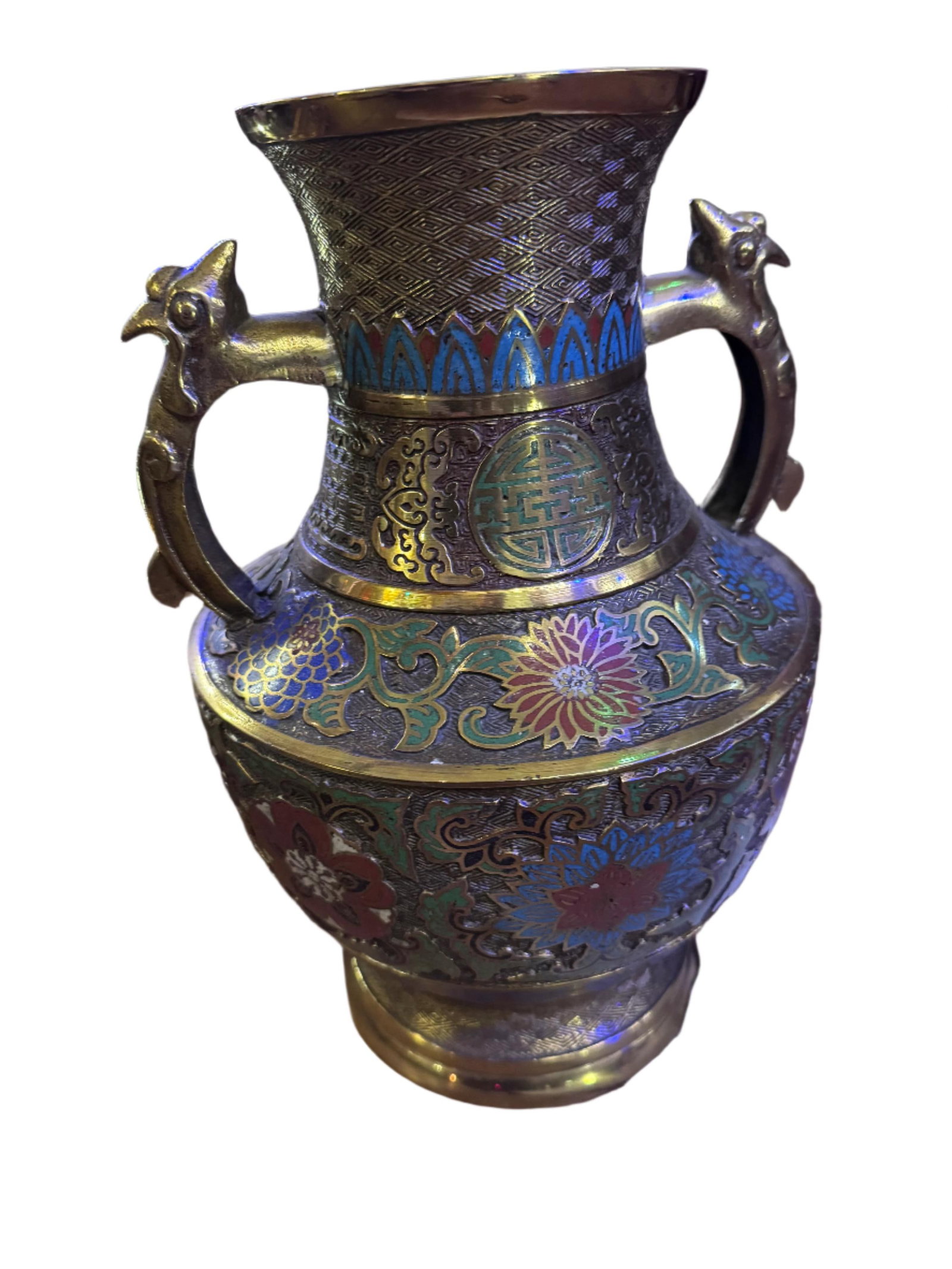 Antique Japanese Bronze Cloisonné/Champleve Vase - 3