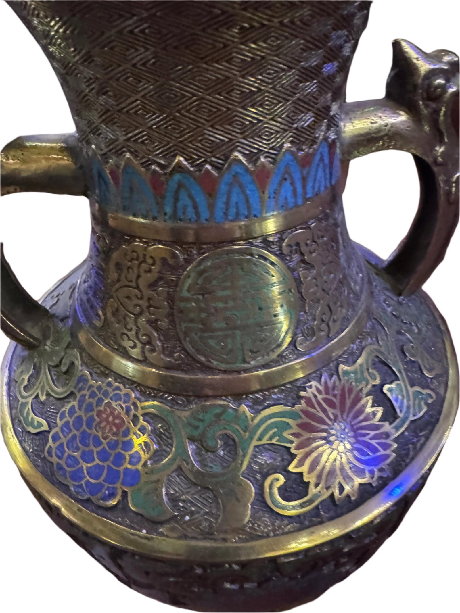 Antique Japanese Bronze Cloisonné/Champleve Vase - 4