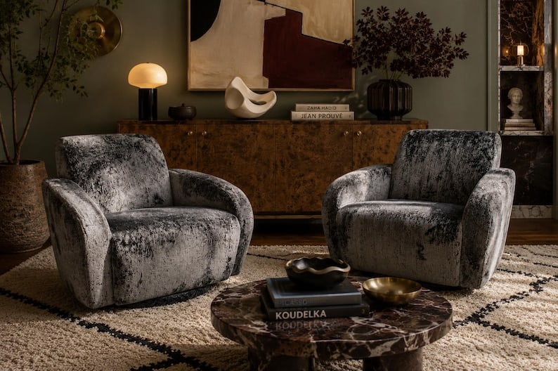 Postmodern Vladimir Kagan Swivel Lounge Chairs Newly Reupholstered - Pair (1 of 8)