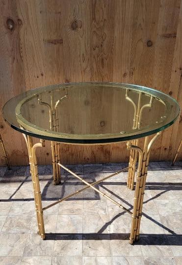 Hollywood Regency Italian Chiavari Style Gilt Metal Faux Bamboo 5 Piece Dinette Set - 6