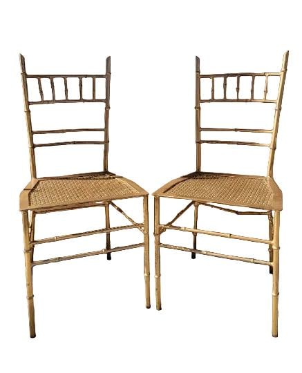 Hollywood Regency Italian Chiavari Style Gilt Metal Faux Bamboo 5 Piece Dinette Set - 8