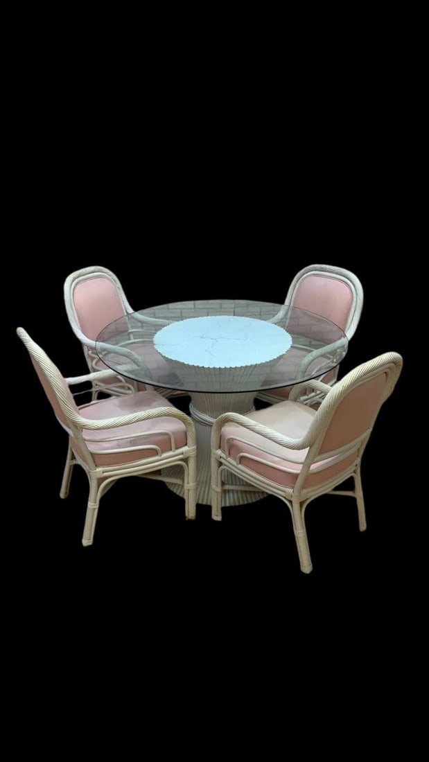 MCM McGuire White Cane 6 Piece Dining Set - 4